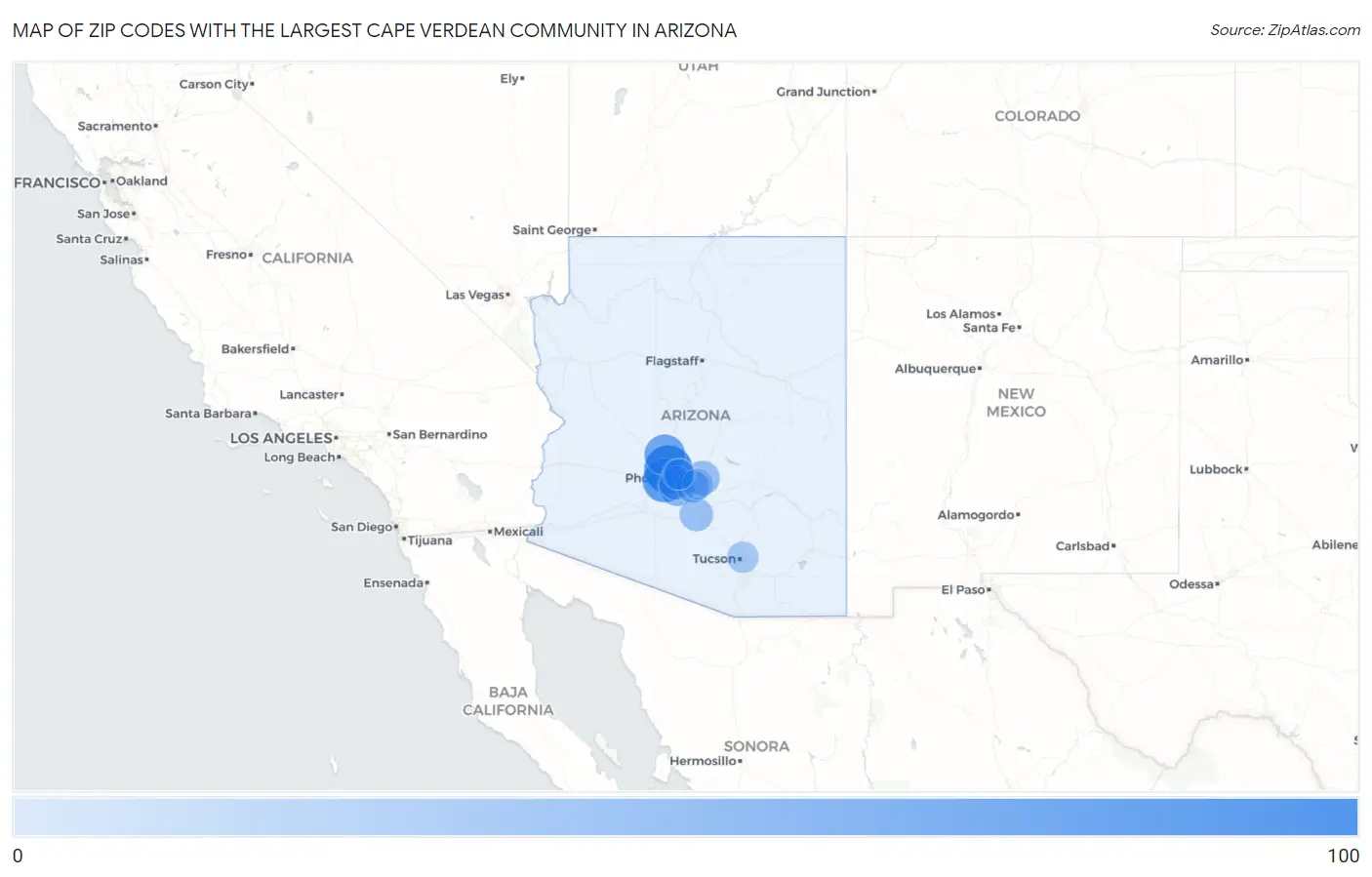 Zip Codes with the Largest Cape Verdean Community in Arizona Map