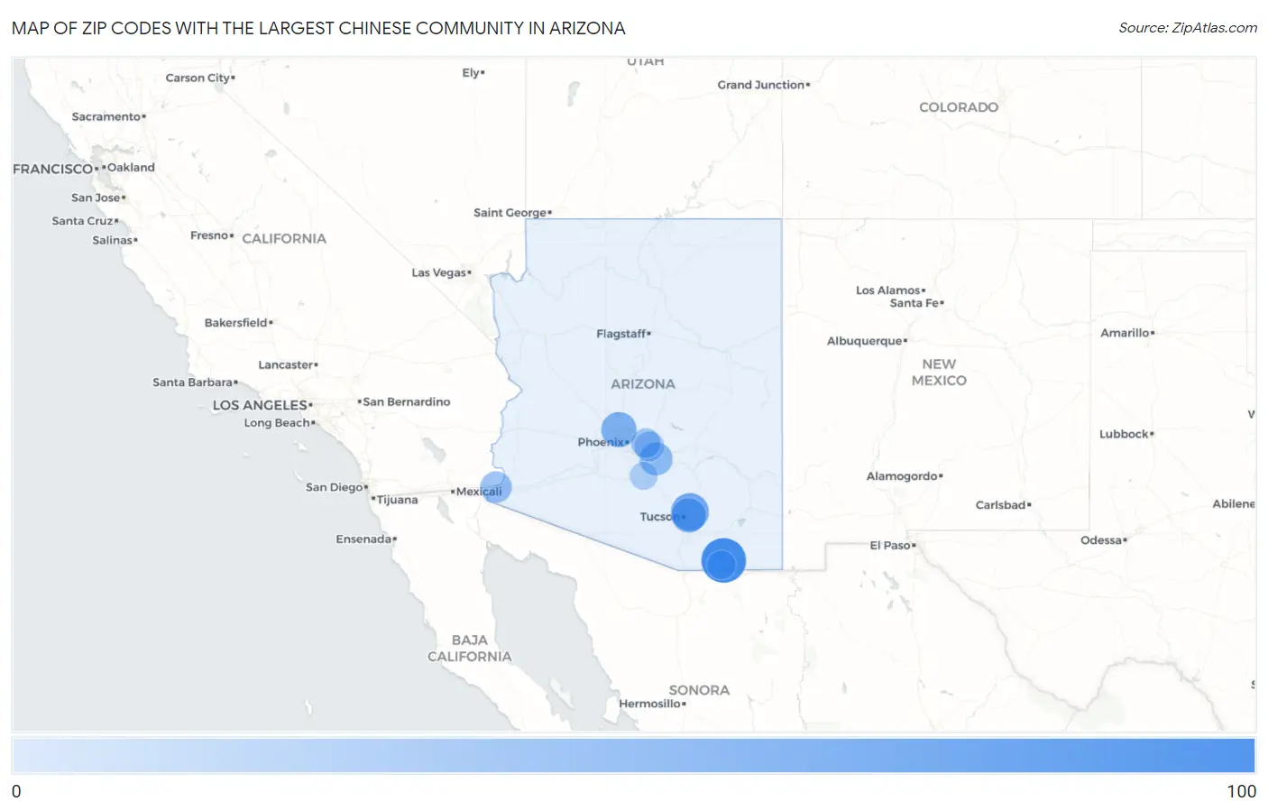 Zip Codes with the Largest Chinese Community in Arizona Map