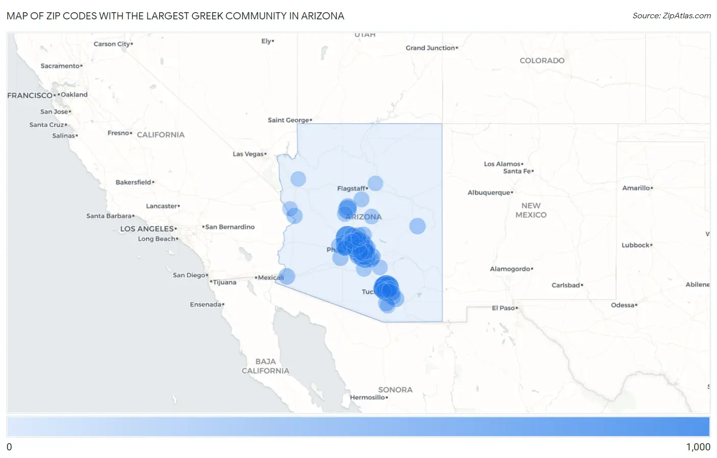 Zip Codes with the Largest Greek Community in Arizona Map