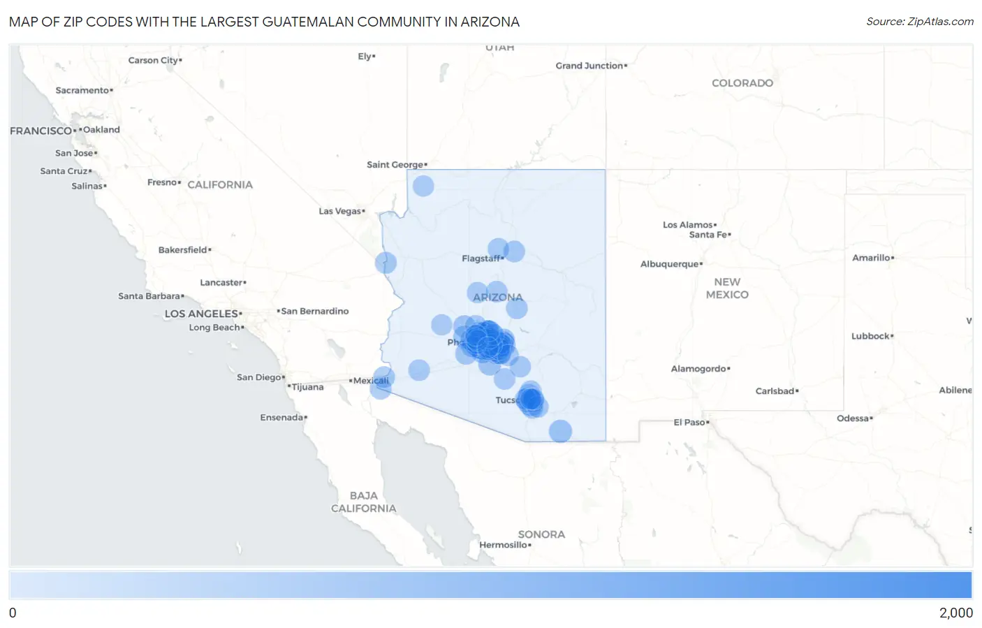 Zip Codes with the Largest Guatemalan Community in Arizona Map
