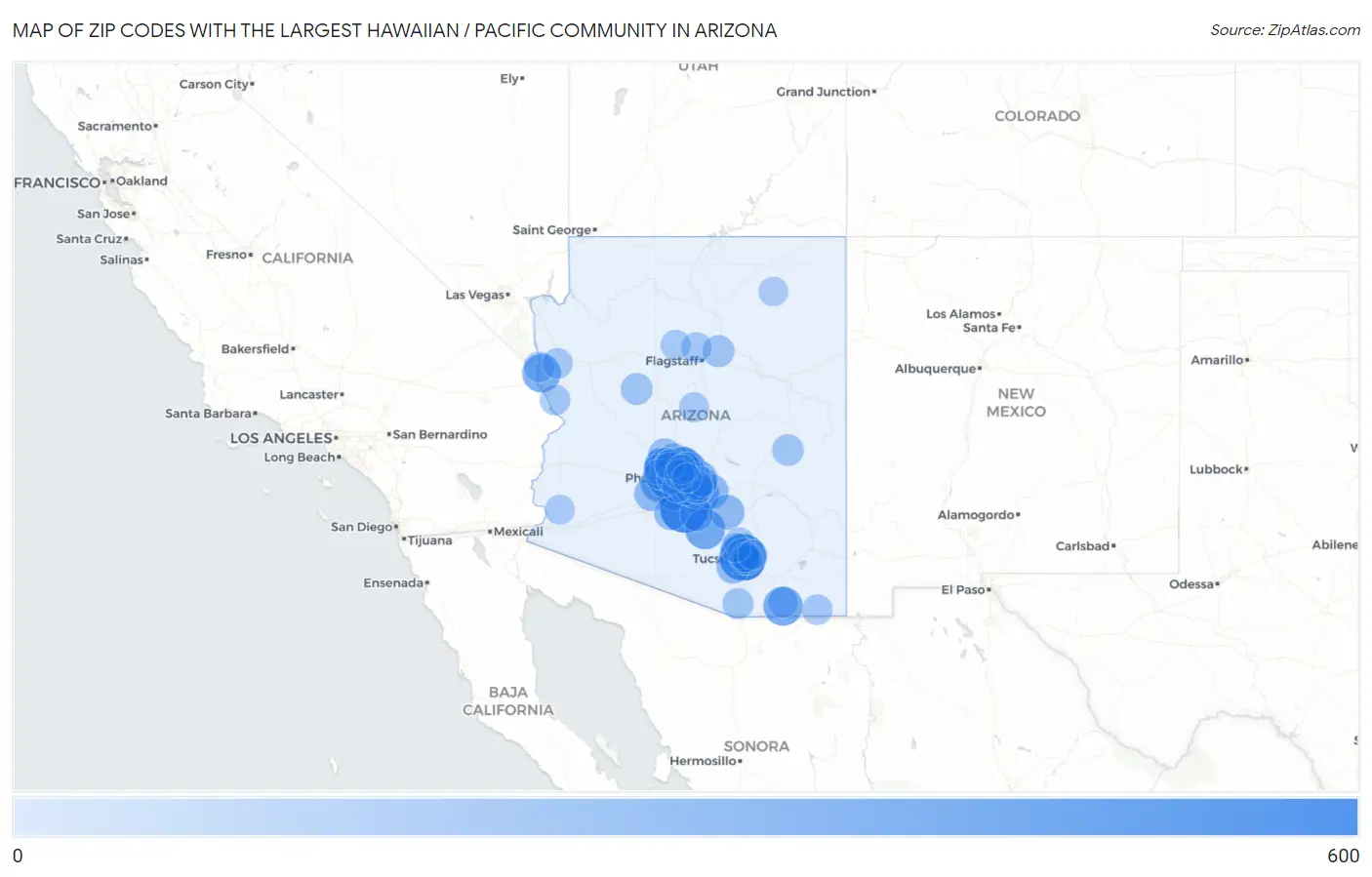 Zip Codes with the Largest Hawaiian / Pacific Community in Arizona Map