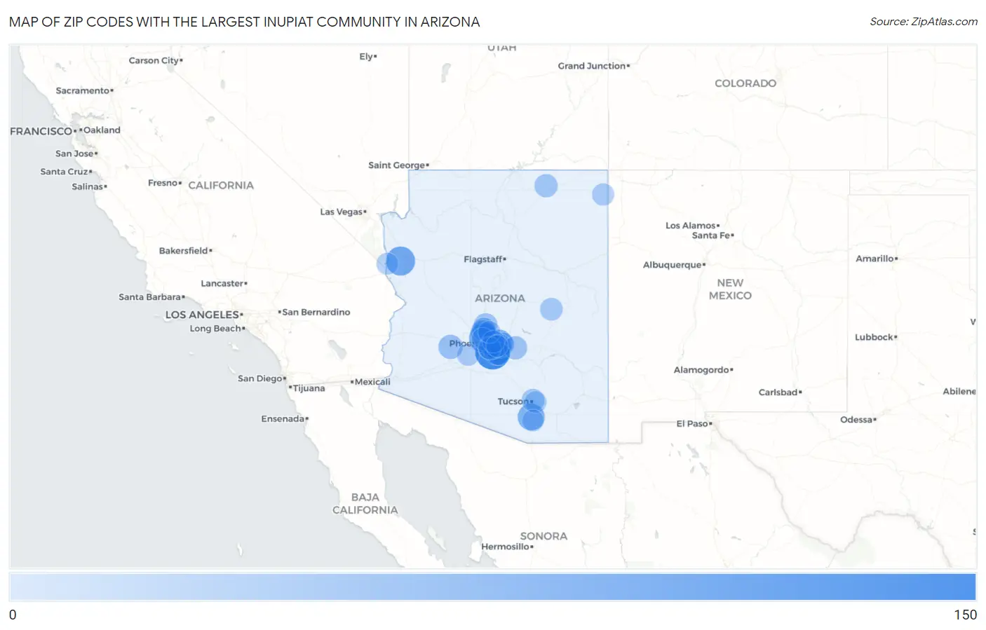 Zip Codes with the Largest Inupiat Community in Arizona Map