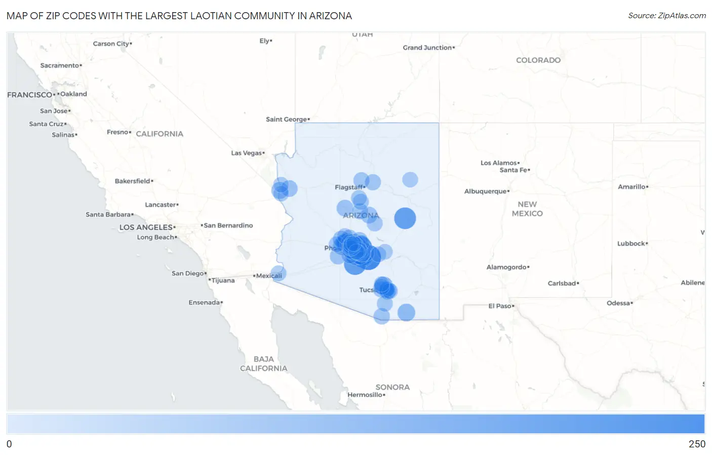 Zip Codes with the Largest Laotian Community in Arizona Map