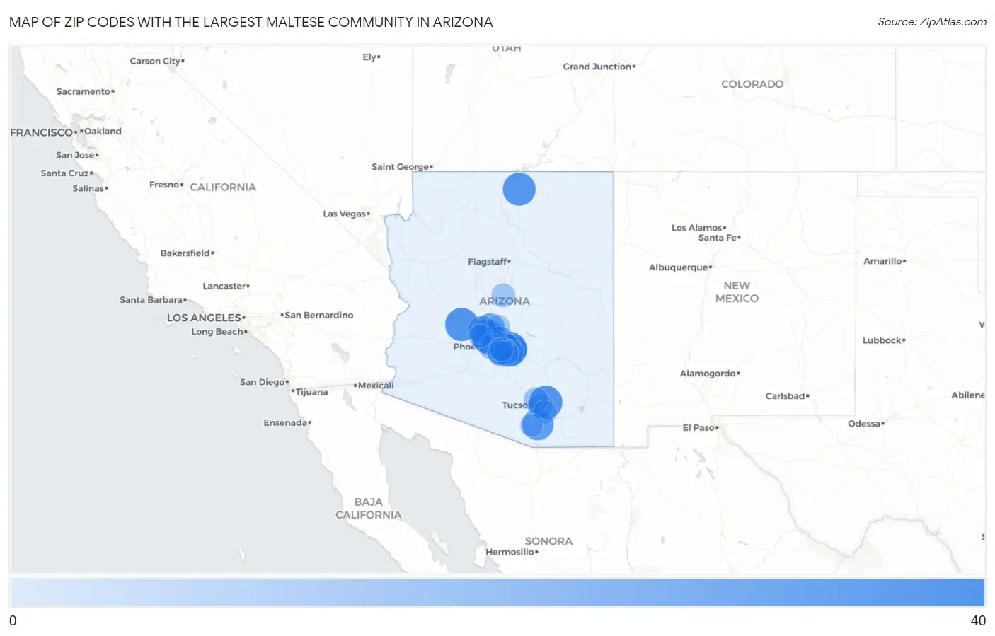 Zip Codes with the Largest Maltese Community in Arizona Map