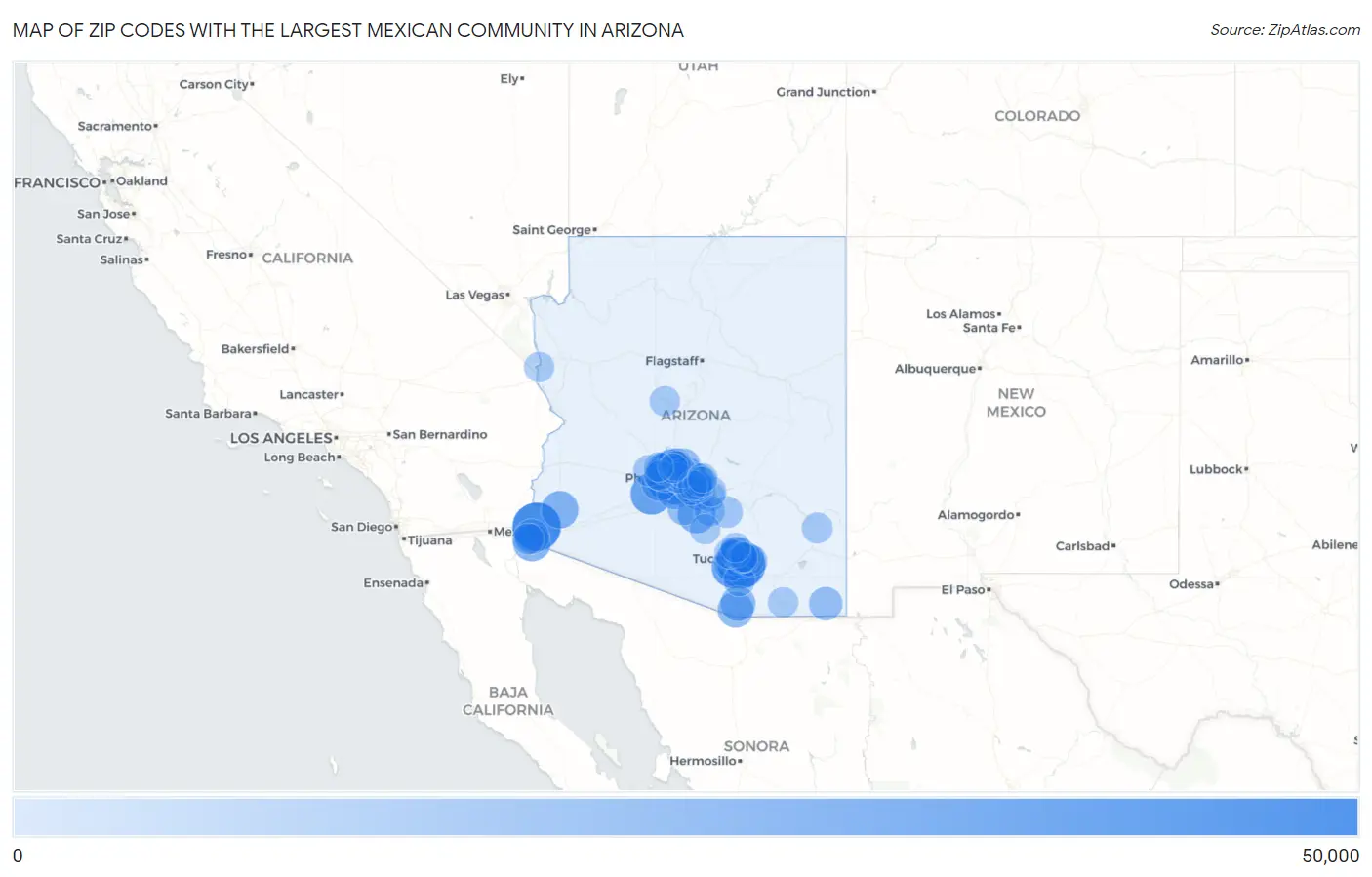 Zip Codes with the Largest Mexican Community in Arizona Map