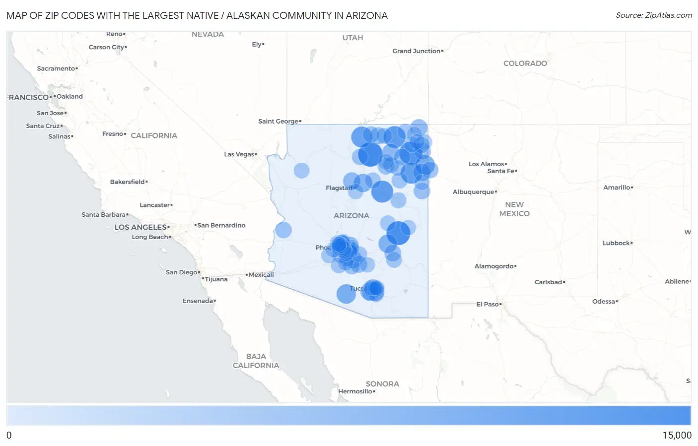 Zip Codes with the Largest Native / Alaskan Community in Arizona Map