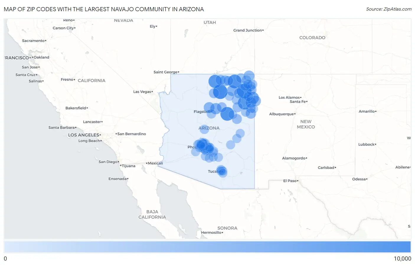 Zip Codes with the Largest Navajo Community in Arizona Map