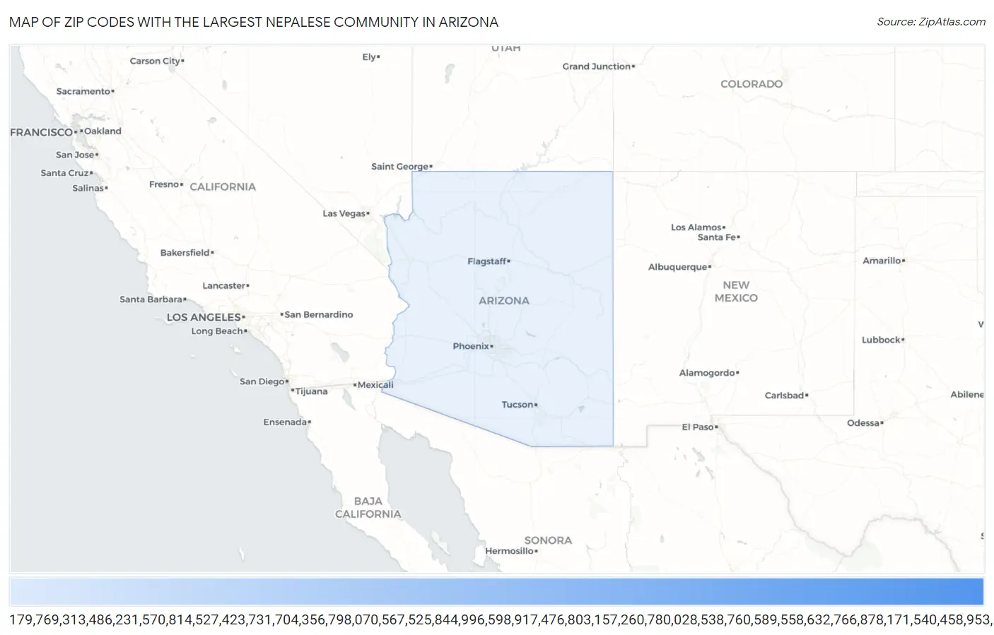 Zip Codes with the Largest Nepalese Community in Arizona Map