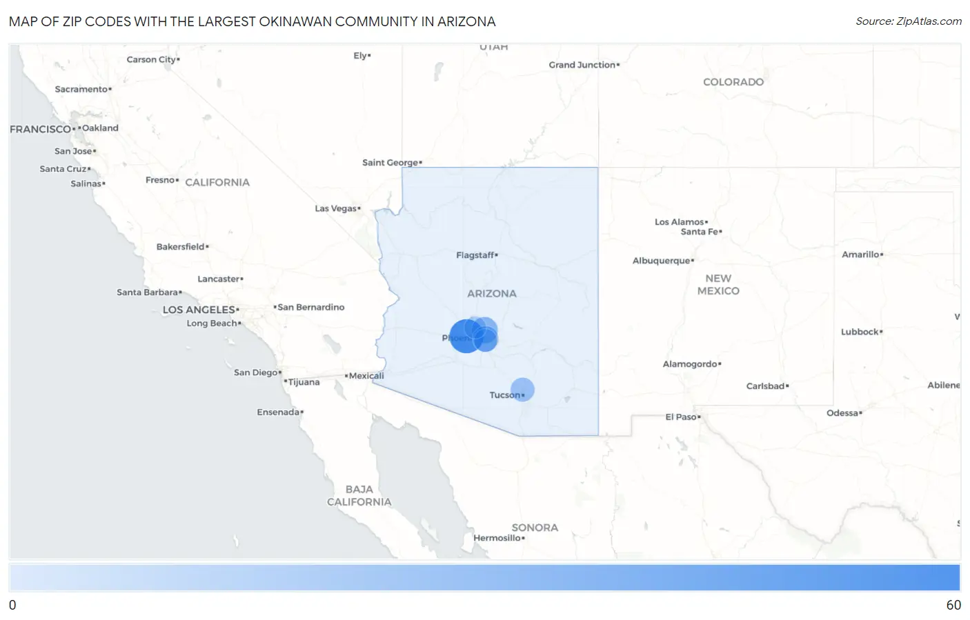 Zip Codes with the Largest Okinawan Community in Arizona Map