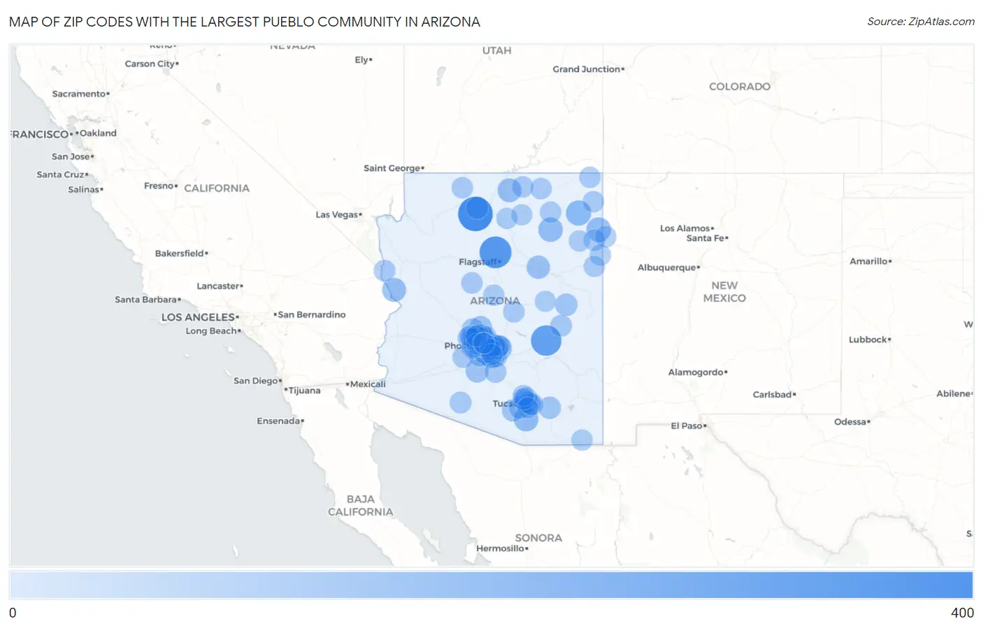 Zip Codes with the Largest Pueblo Community in Arizona Map