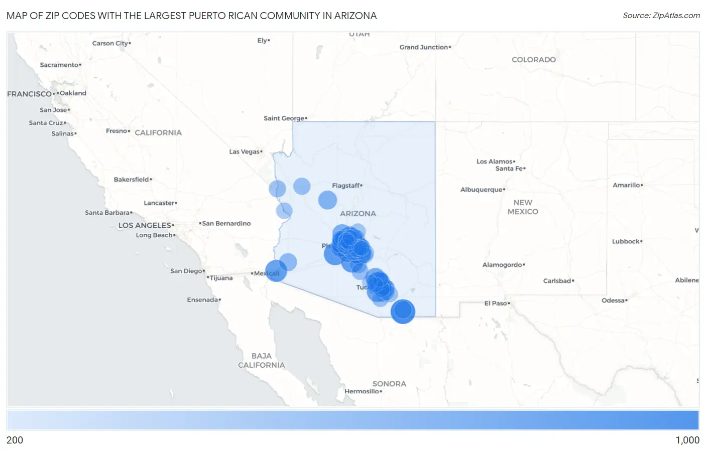 Zip Codes with the Largest Puerto Rican Community in Arizona Map