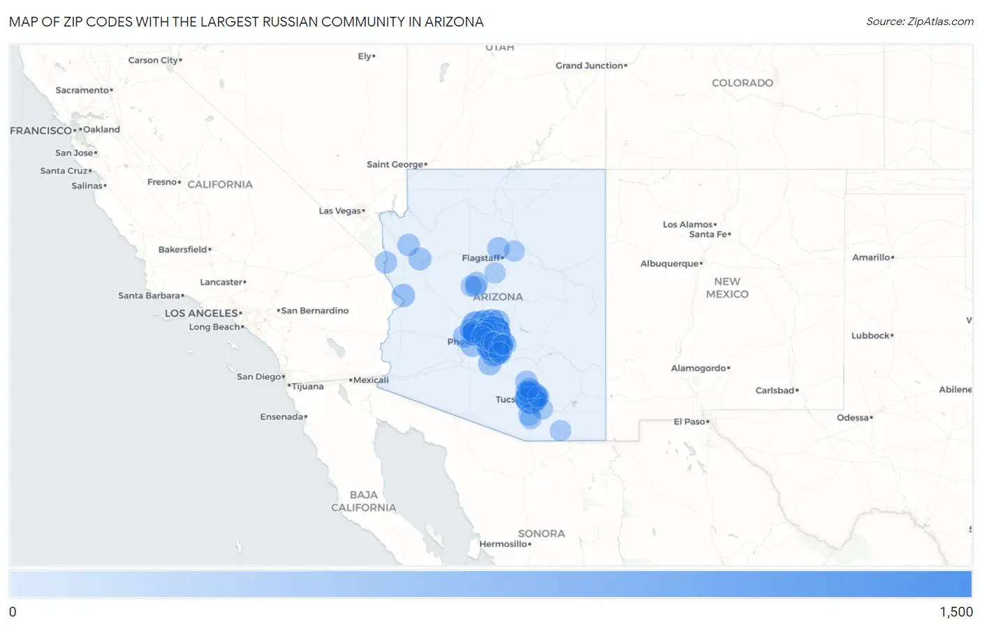 Zip Codes with the Largest Russian Community in Arizona Map
