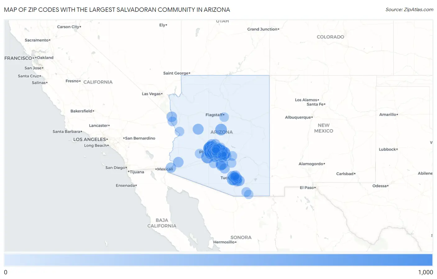 Zip Codes with the Largest Salvadoran Community in Arizona Map