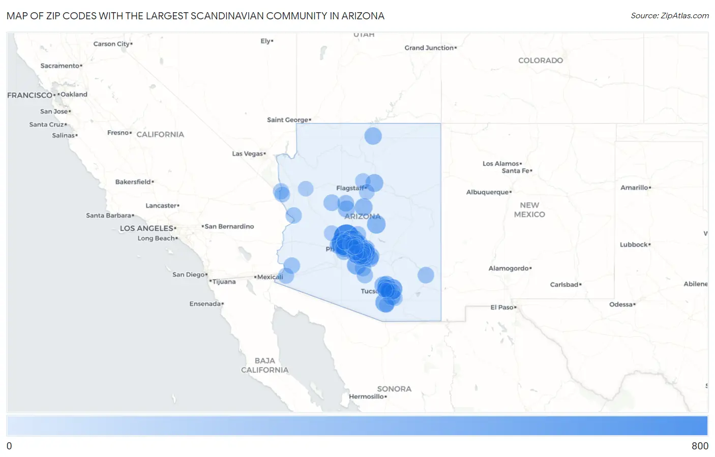 Zip Codes with the Largest Scandinavian Community in Arizona Map