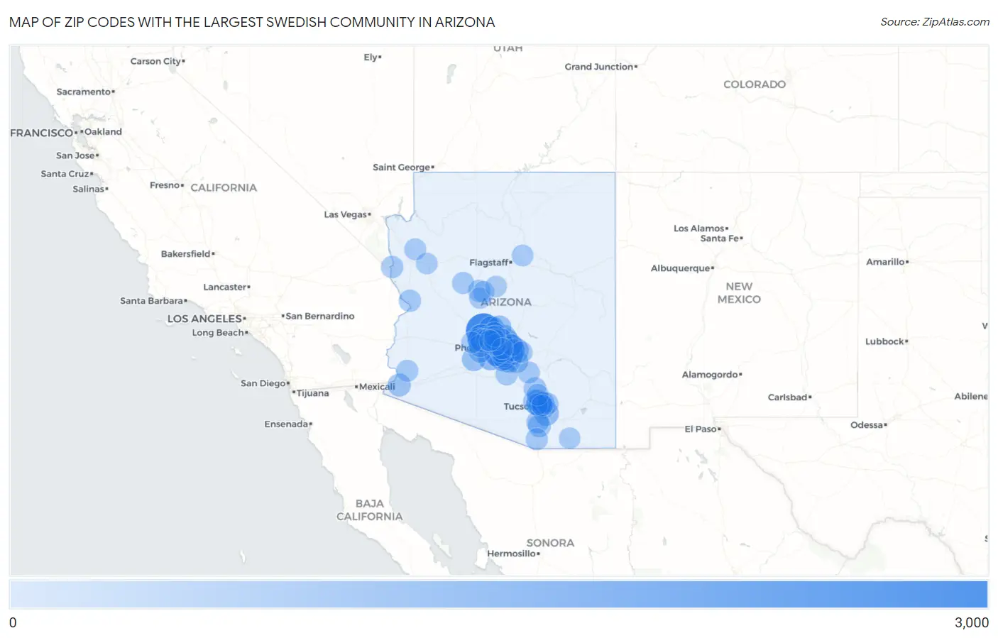 Zip Codes with the Largest Swedish Community in Arizona Map