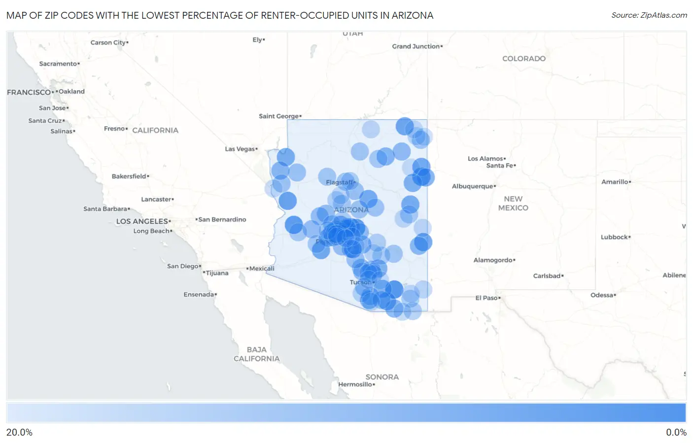 Zip Codes with the Lowest Percentage of Renter-Occupied Units in Arizona Map