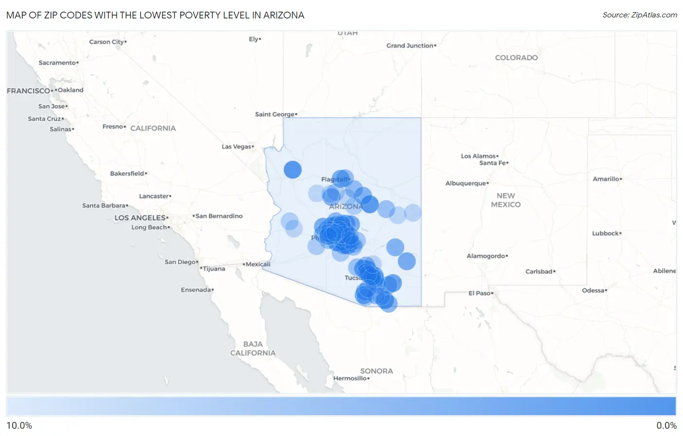 Zip Codes with the Lowest Poverty Level in Arizona Map
