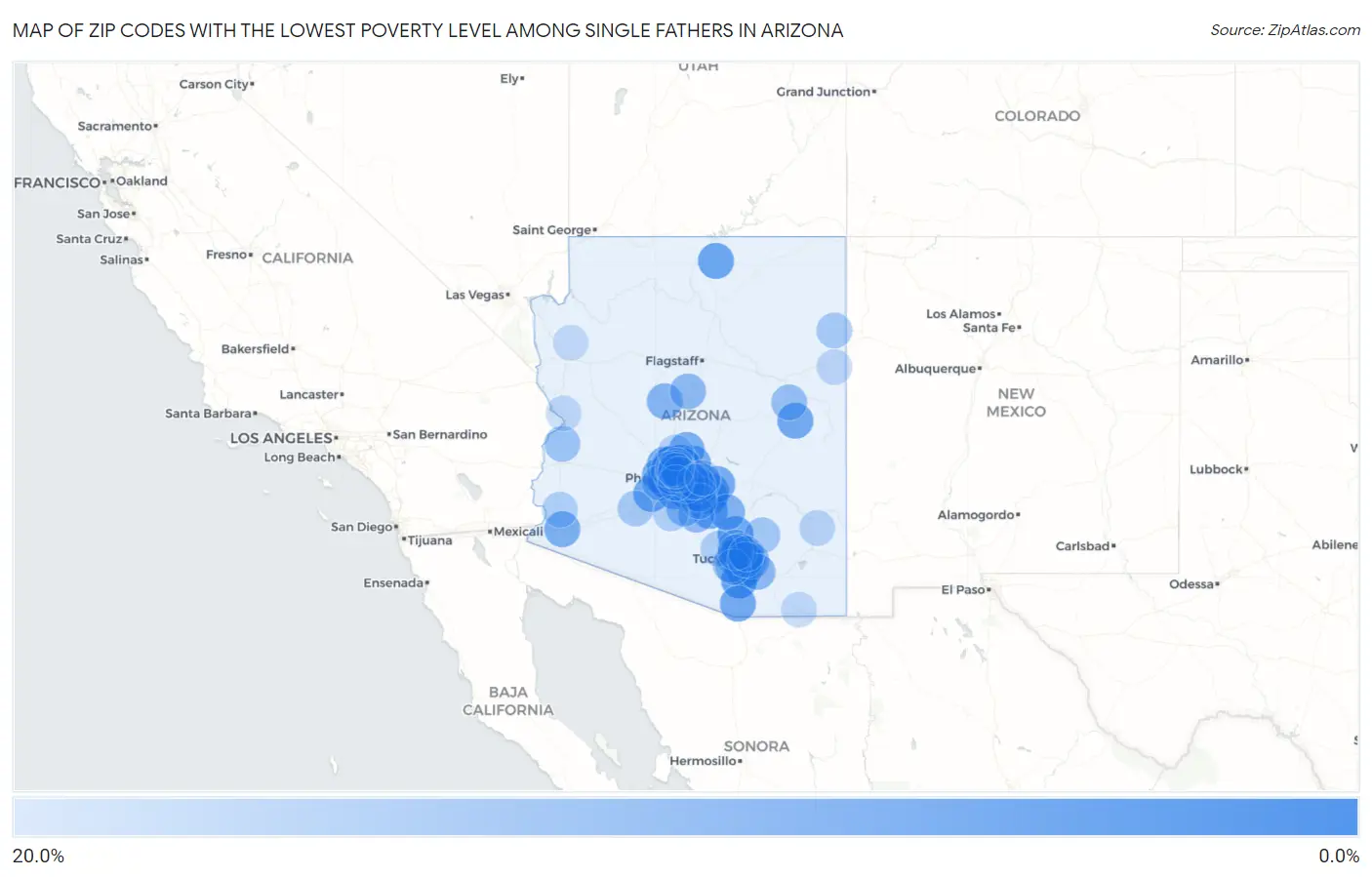 Zip Codes with the Lowest Poverty Level Among Single Fathers in Arizona Map