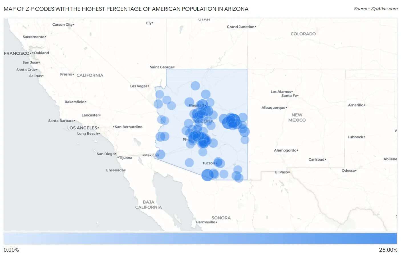 Zip Codes with the Highest Percentage of American Population in Arizona Map