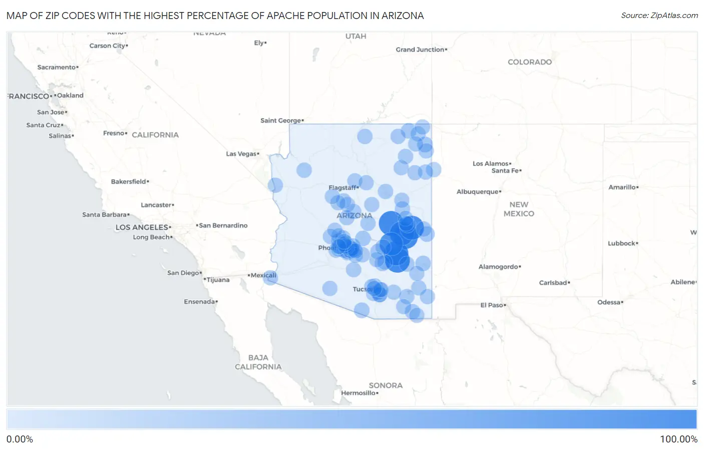 Zip Codes with the Highest Percentage of Apache Population in Arizona Map