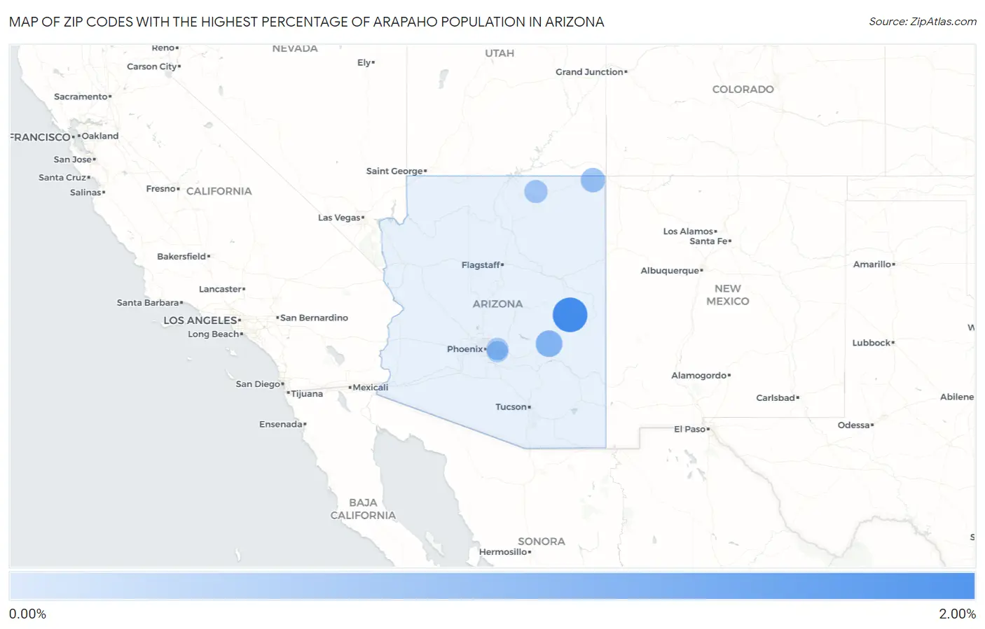 Zip Codes with the Highest Percentage of Arapaho Population in Arizona Map