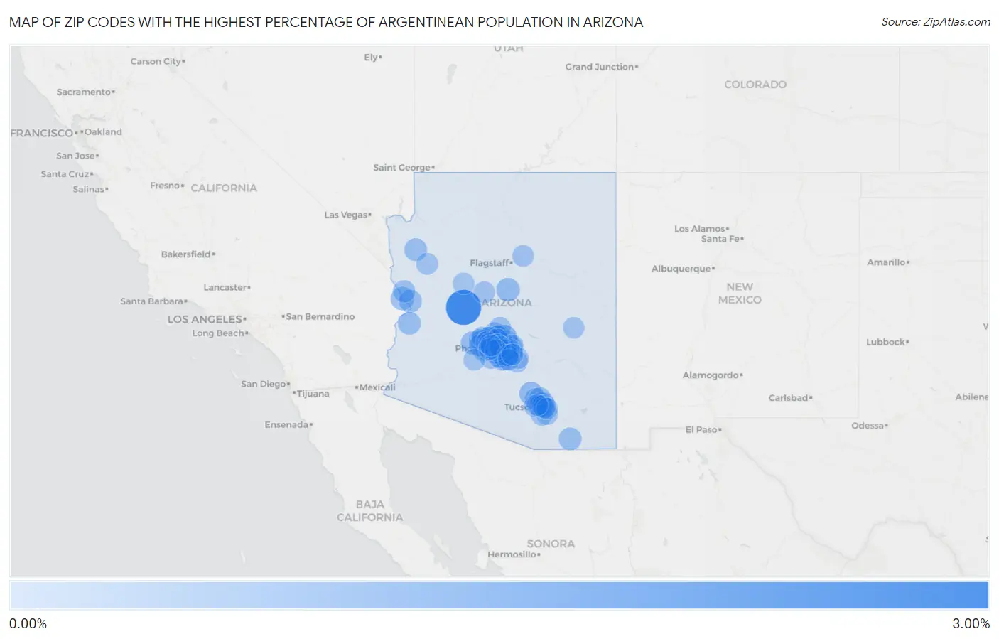 Zip Codes with the Highest Percentage of Argentinean Population in Arizona Map