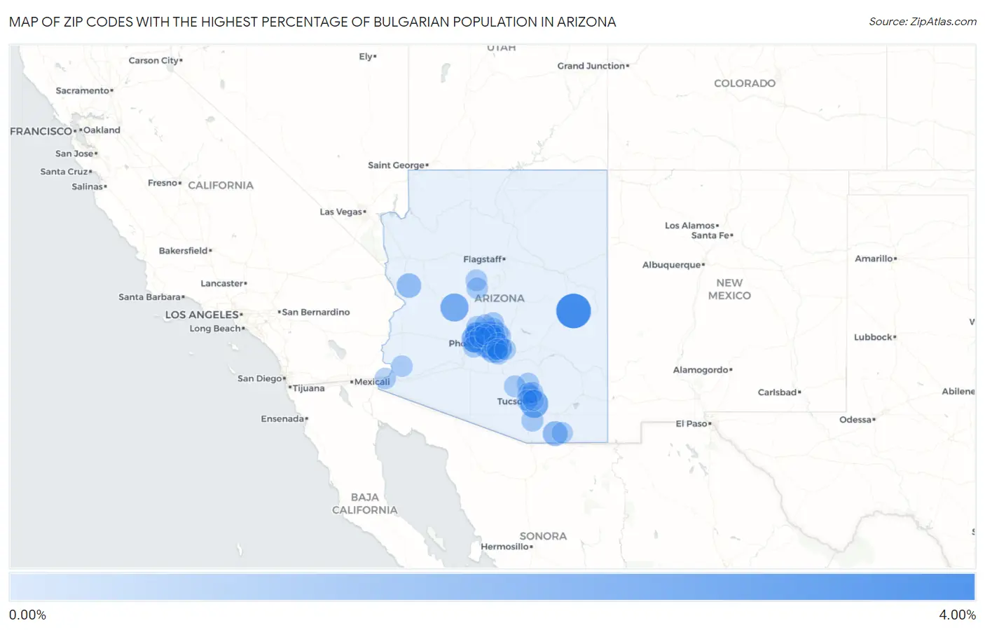 Zip Codes with the Highest Percentage of Bulgarian Population in Arizona Map
