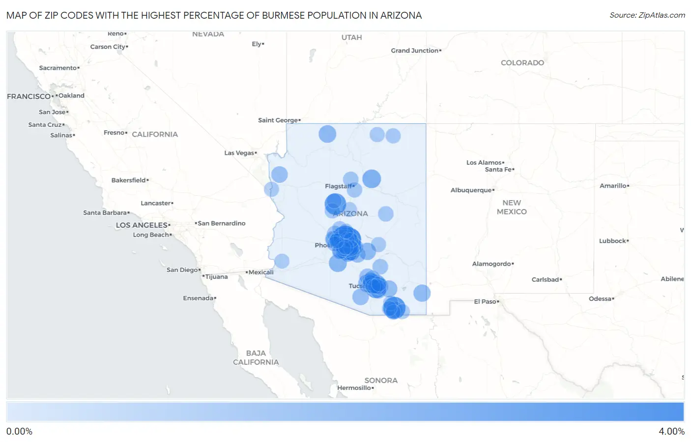 Zip Codes with the Highest Percentage of Burmese Population in Arizona Map