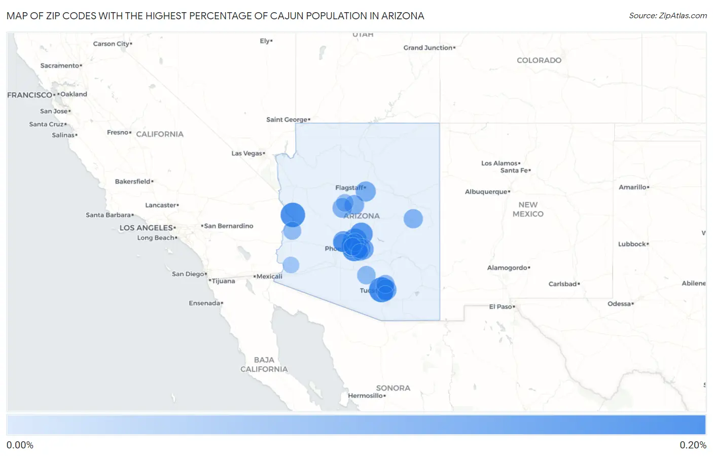 Zip Codes with the Highest Percentage of Cajun Population in Arizona Map