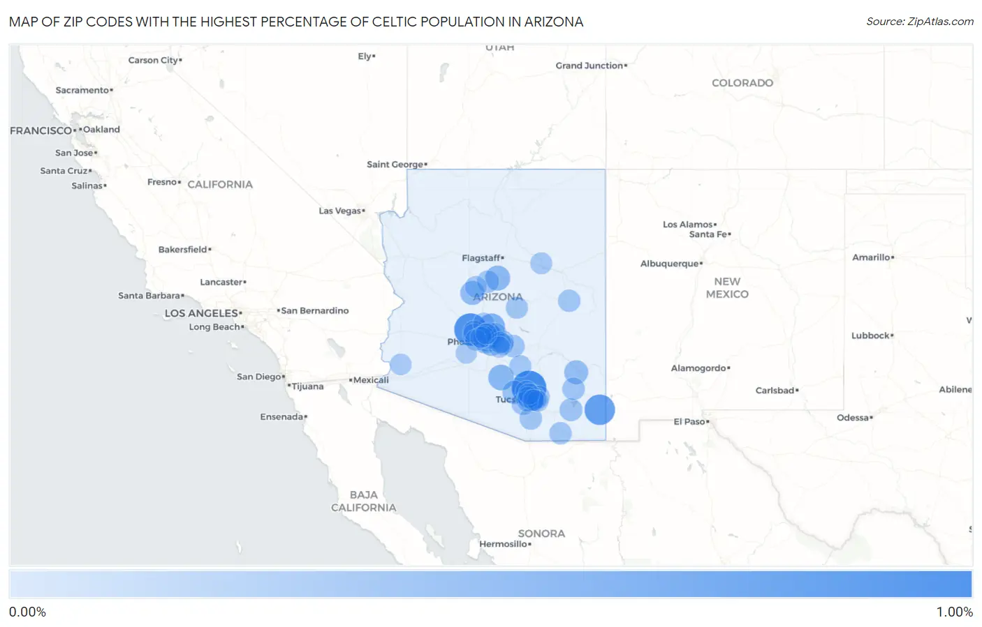 Zip Codes with the Highest Percentage of Celtic Population in Arizona Map
