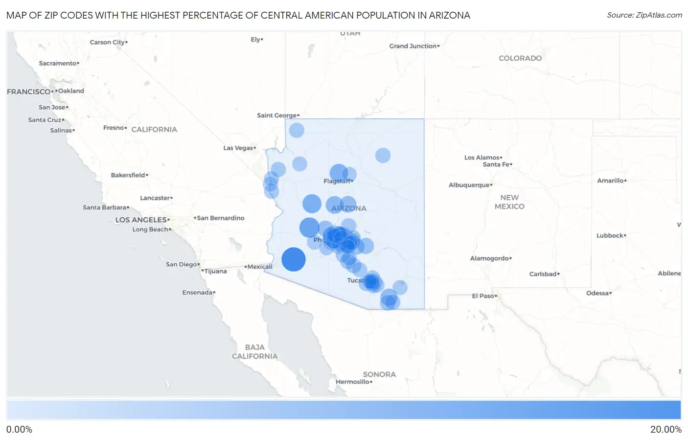 Zip Codes with the Highest Percentage of Central American Population in Arizona Map