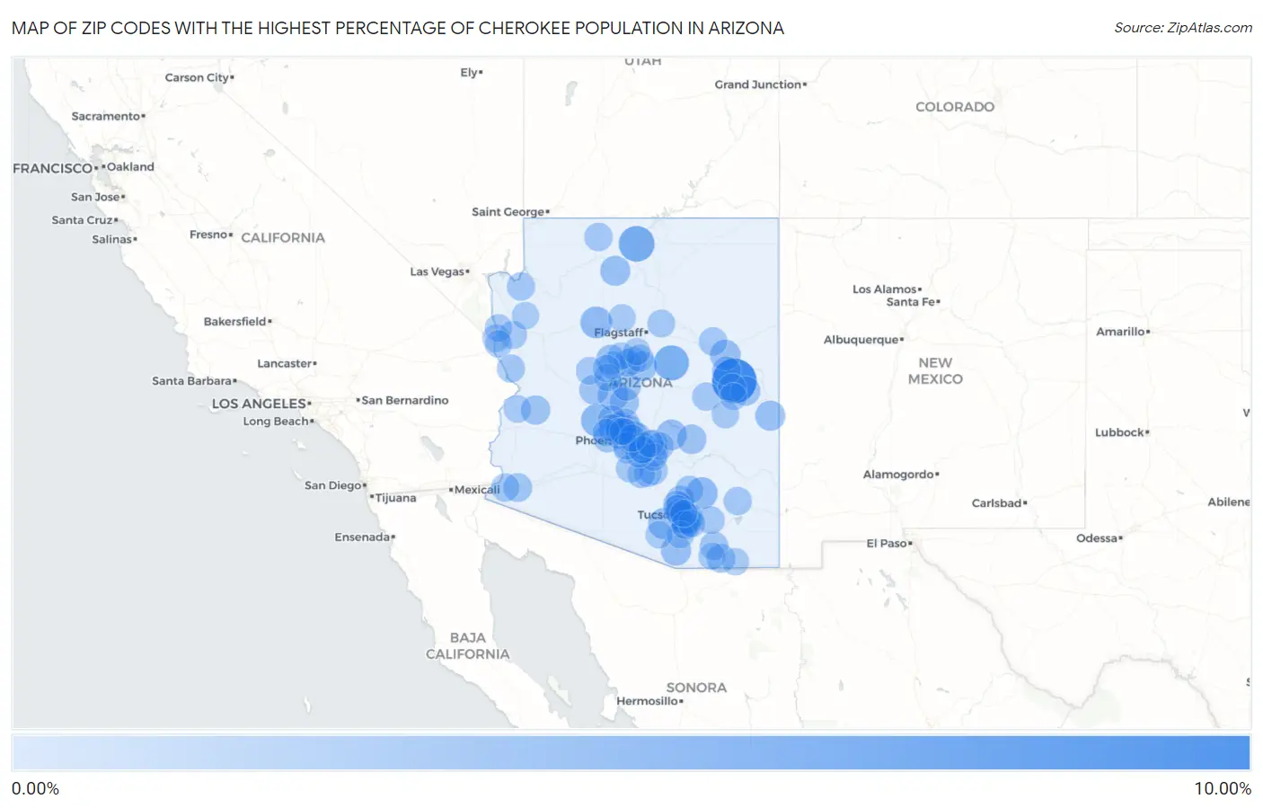 Zip Codes with the Highest Percentage of Cherokee Population in Arizona Map