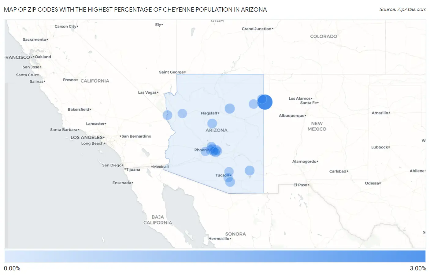 Zip Codes with the Highest Percentage of Cheyenne Population in Arizona Map