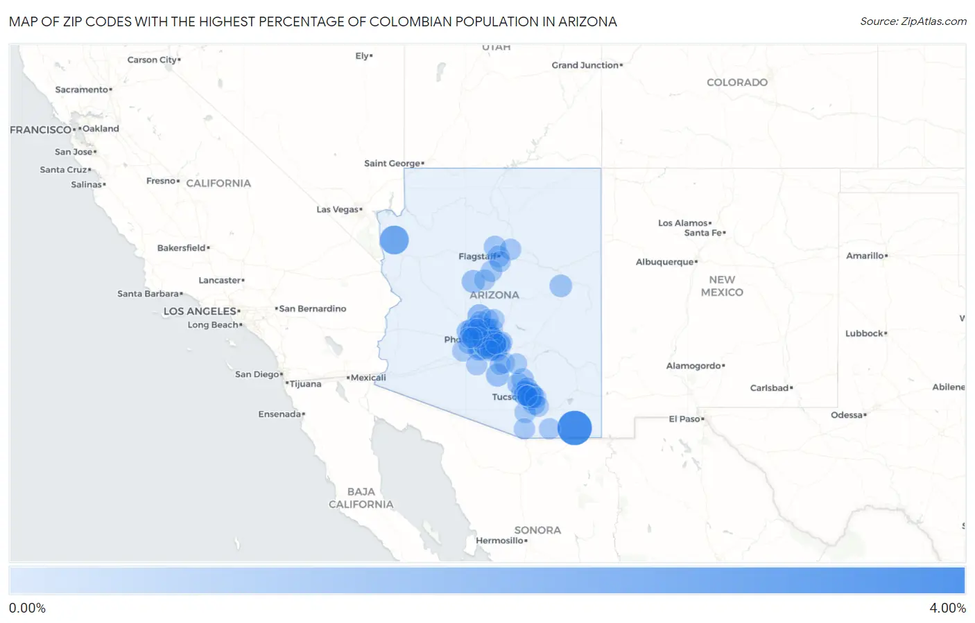 Zip Codes with the Highest Percentage of Colombian Population in Arizona Map