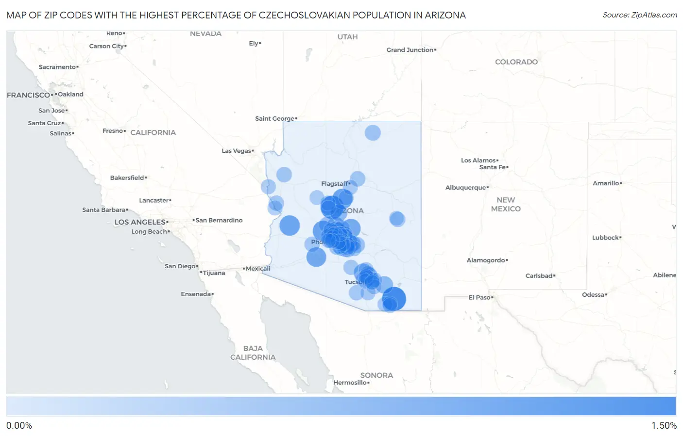Zip Codes with the Highest Percentage of Czechoslovakian Population in Arizona Map