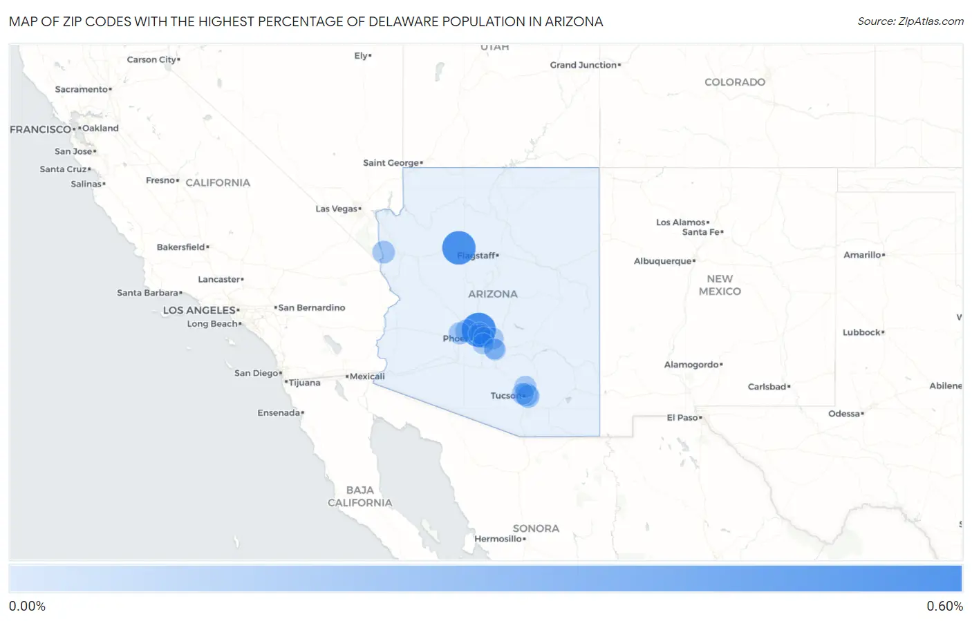Zip Codes with the Highest Percentage of Delaware Population in Arizona Map