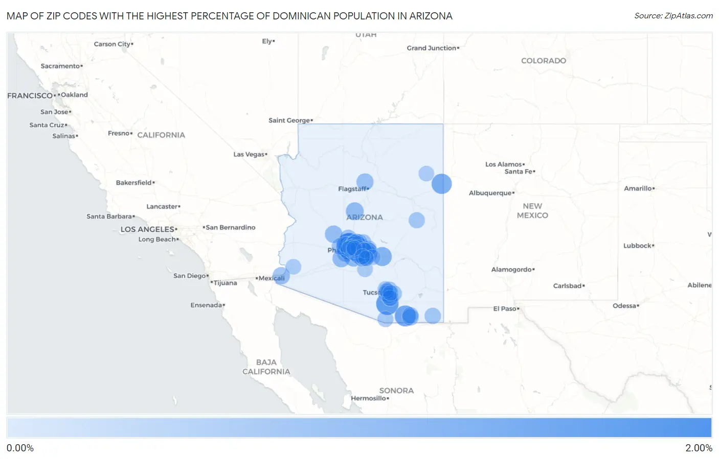 Zip Codes with the Highest Percentage of Dominican Population in Arizona Map