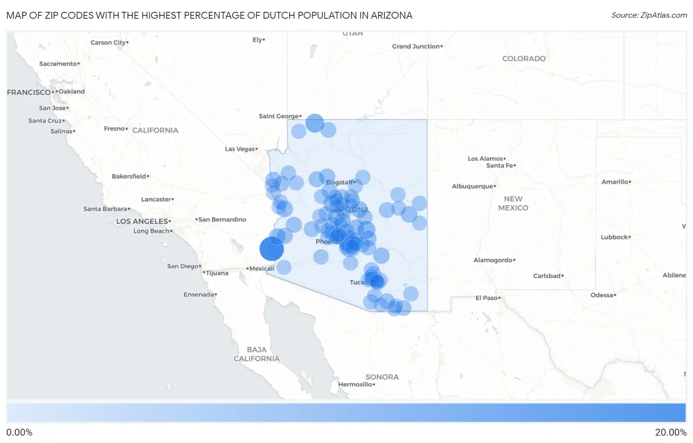 Zip Codes with the Highest Percentage of Dutch Population in Arizona Map