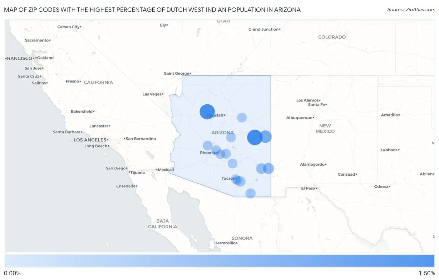 Zip Codes with the Highest Percentage of Dutch West Indian Population in Arizona Map
