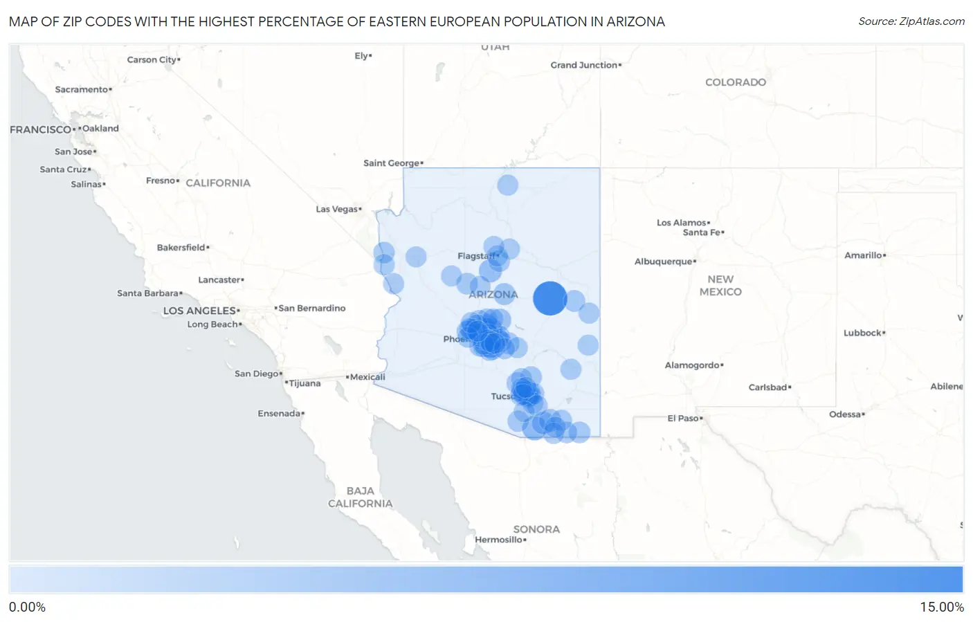 Zip Codes with the Highest Percentage of Eastern European Population in Arizona Map