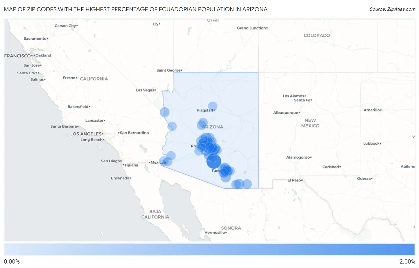 Zip Codes with the Highest Percentage of Ecuadorian Population in Arizona Map