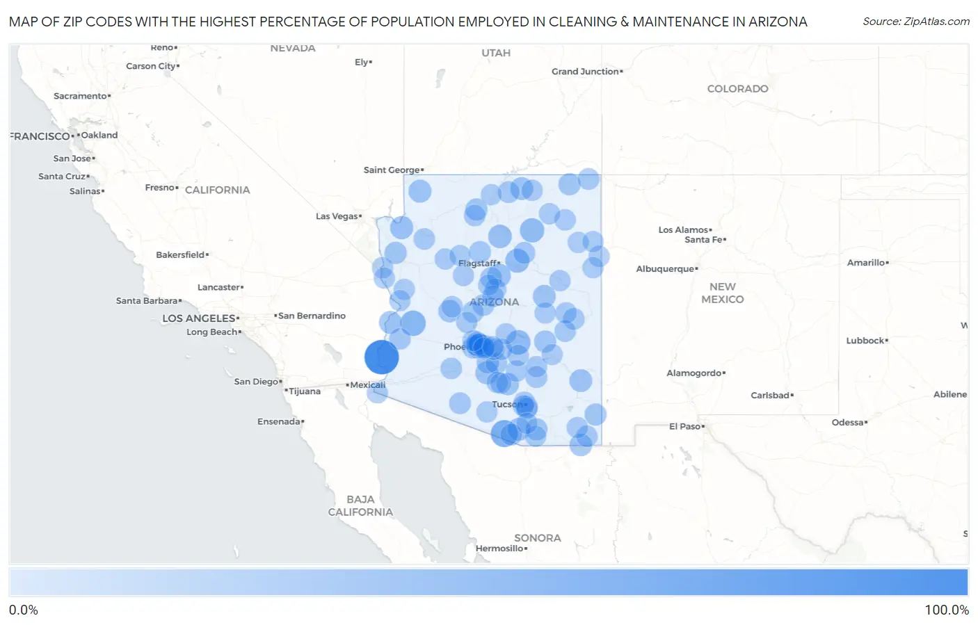 Zip Codes with the Highest Percentage of Population Employed in Cleaning & Maintenance in Arizona Map