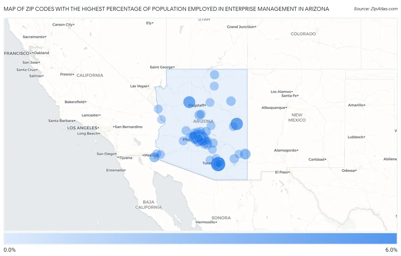 Zip Codes with the Highest Percentage of Population Employed in Enterprise Management in Arizona Map
