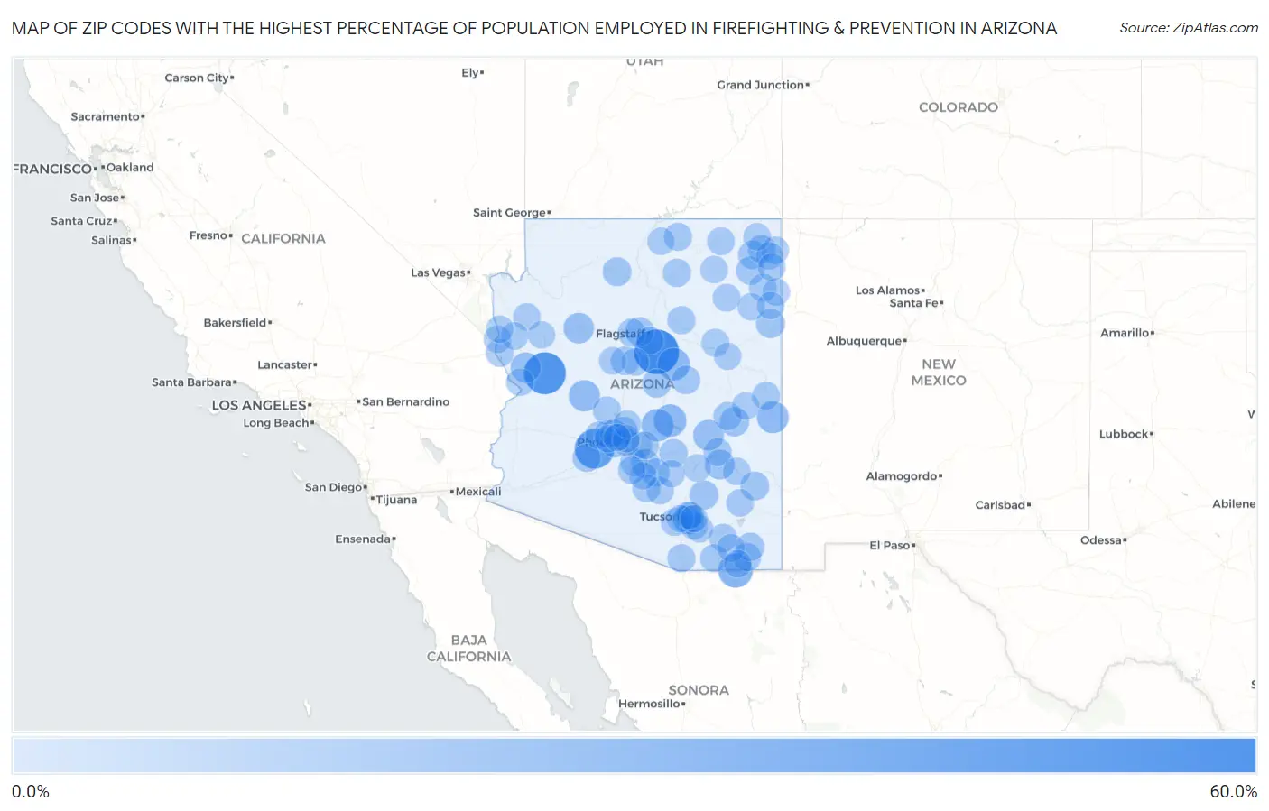 Zip Codes with the Highest Percentage of Population Employed in Firefighting & Prevention in Arizona Map