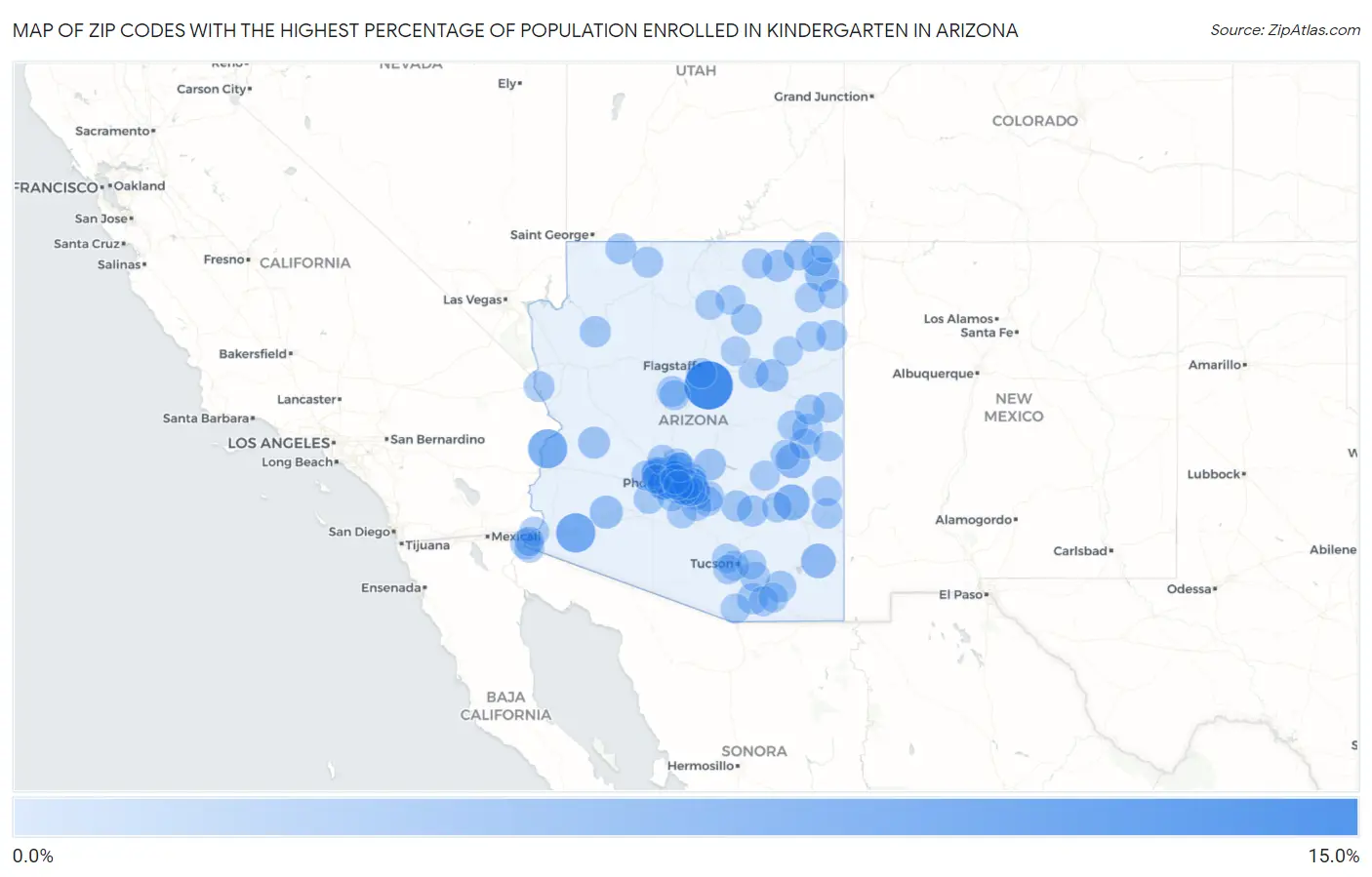 Zip Codes with the Highest Percentage of Population Enrolled in Kindergarten in Arizona Map