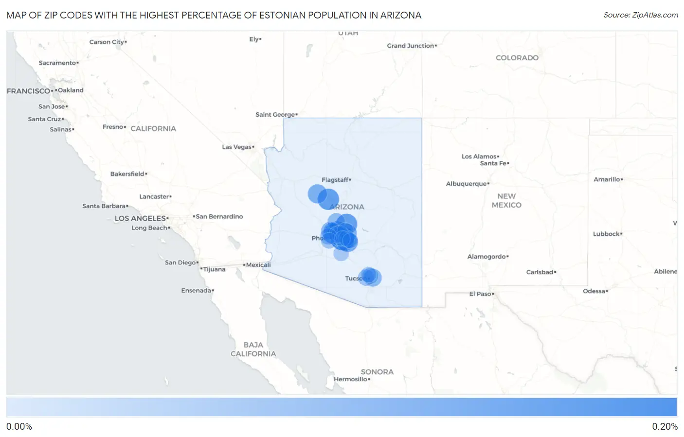 Zip Codes with the Highest Percentage of Estonian Population in Arizona Map