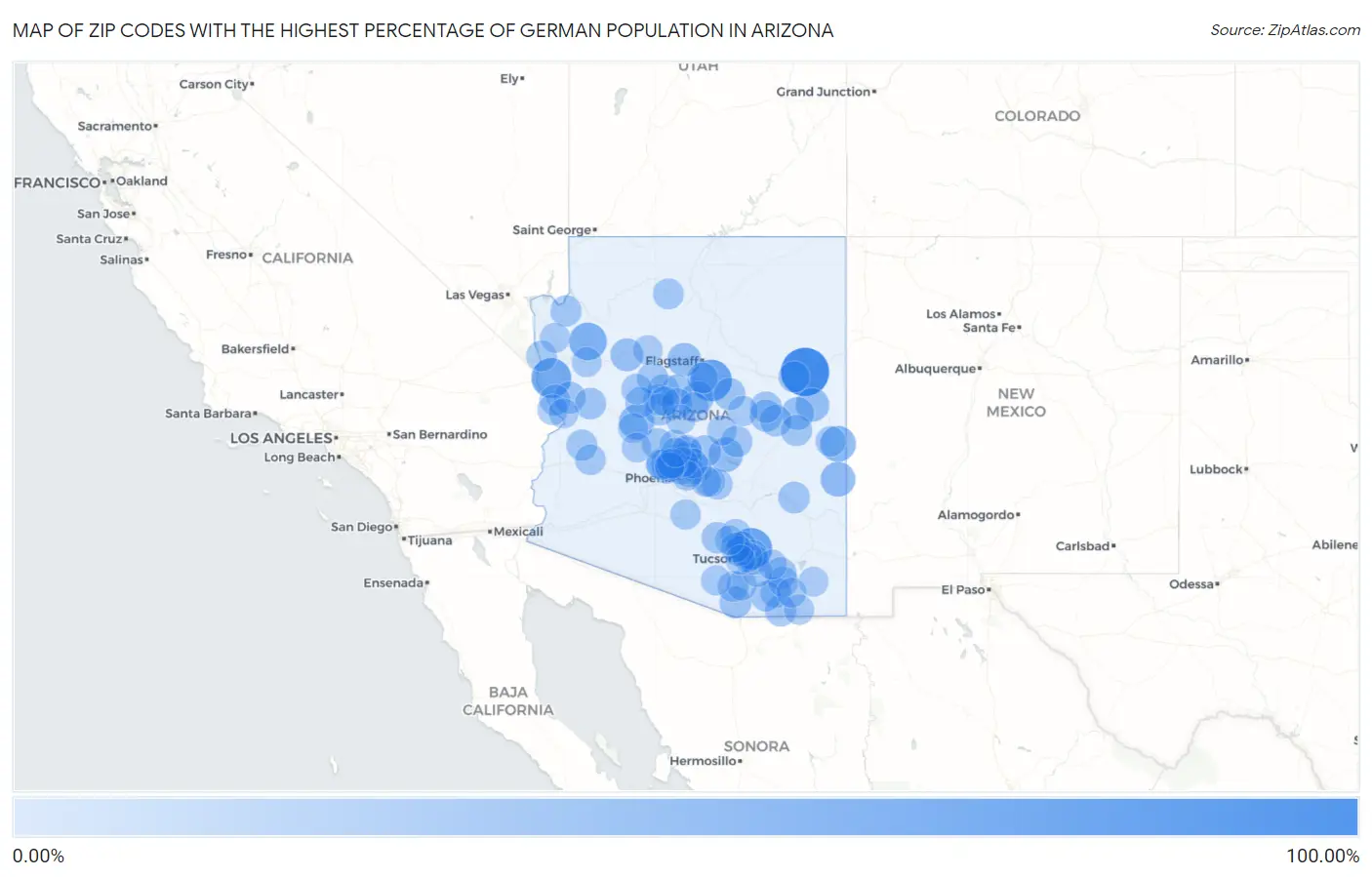 Zip Codes with the Highest Percentage of German Population in Arizona Map