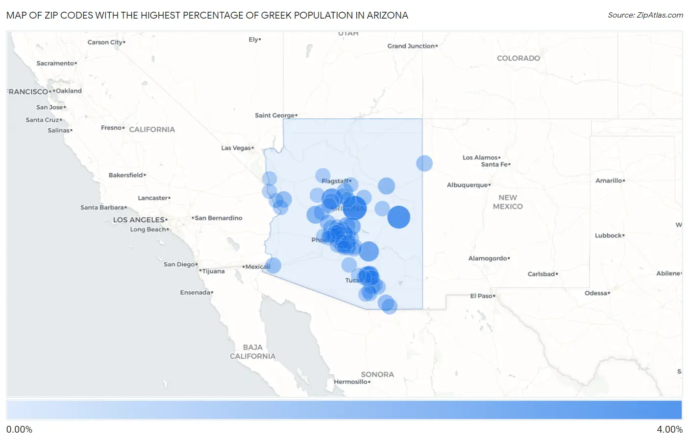 Zip Codes with the Highest Percentage of Greek Population in Arizona Map