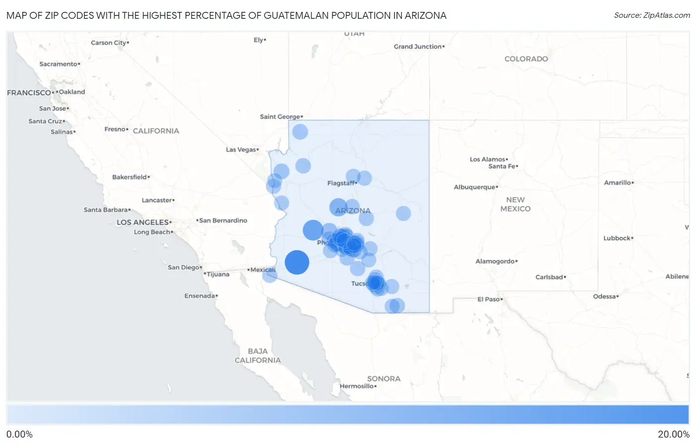 Zip Codes with the Highest Percentage of Guatemalan Population in Arizona Map