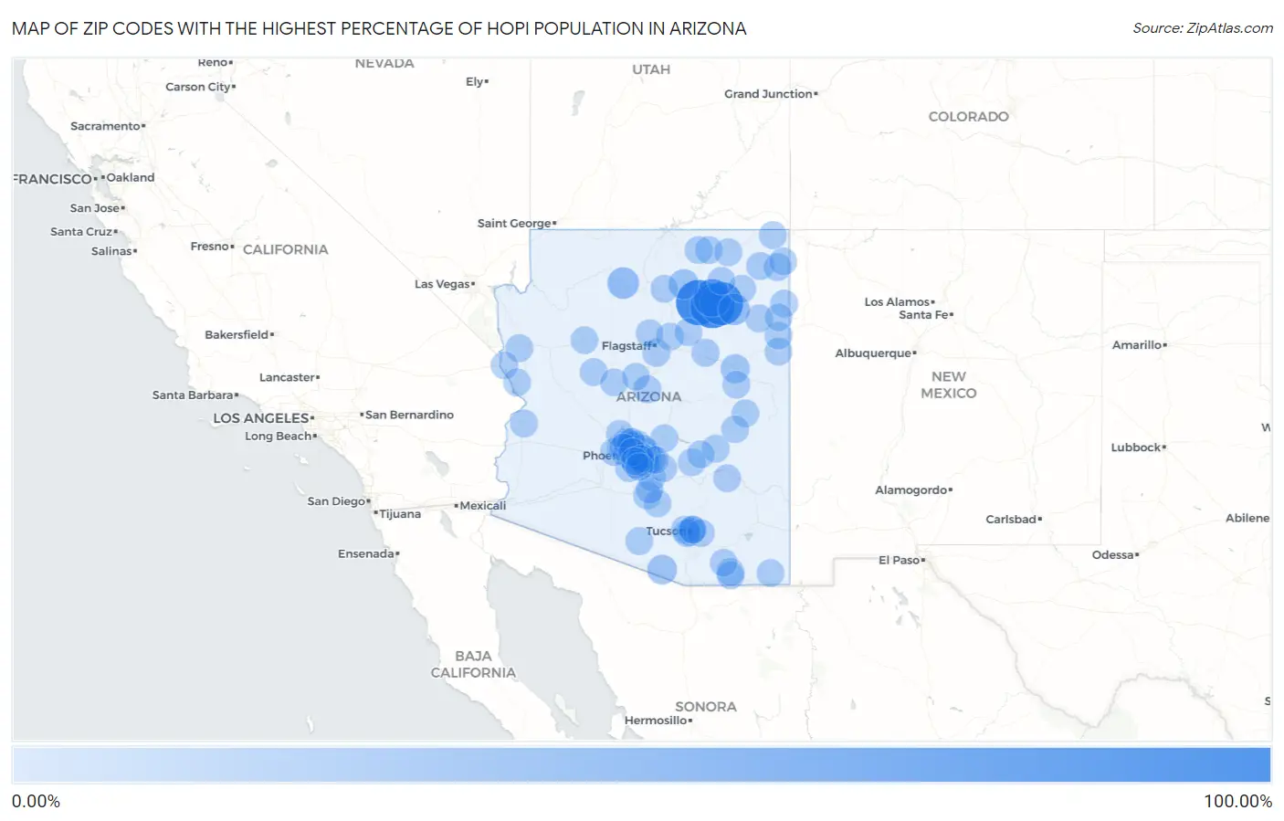 Zip Codes with the Highest Percentage of Hopi Population in Arizona Map